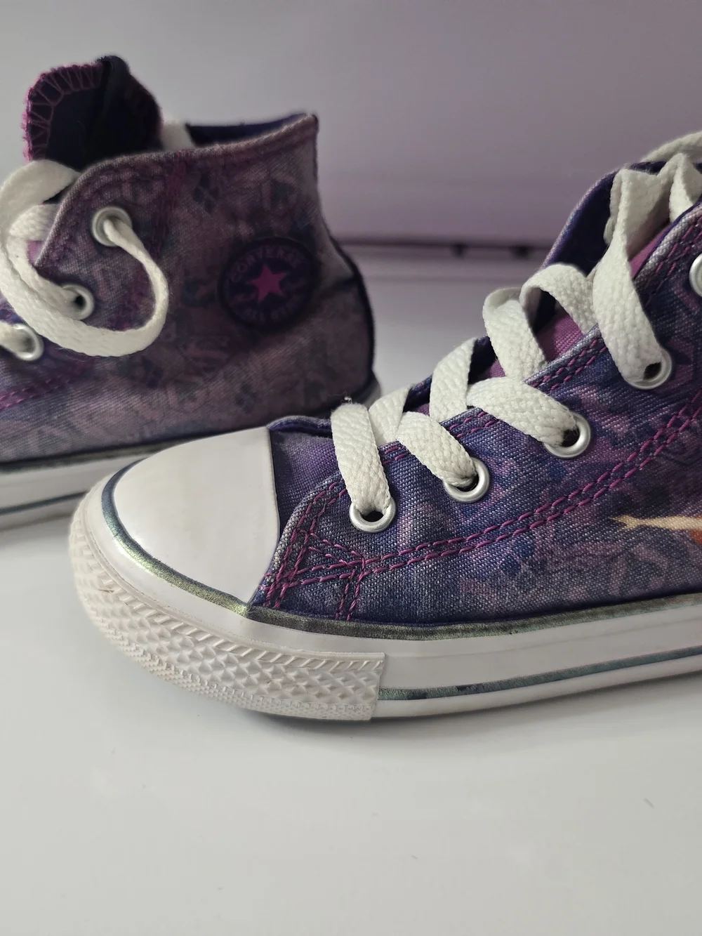 Purple Kids High-Top Sneakers with Mermaid Graphic
